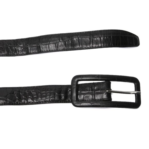 Vintage Karen Palmer Leather Croc Embossed Belt Long Buckle Black Classic Retro - Picture 10 of 11